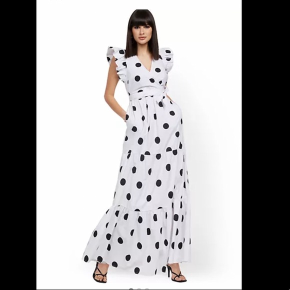 New York & Company Dresses & Skirts - ✨HP✨NWT Dot-Print Ruffle-Sleeve Poplin Maxi Dress